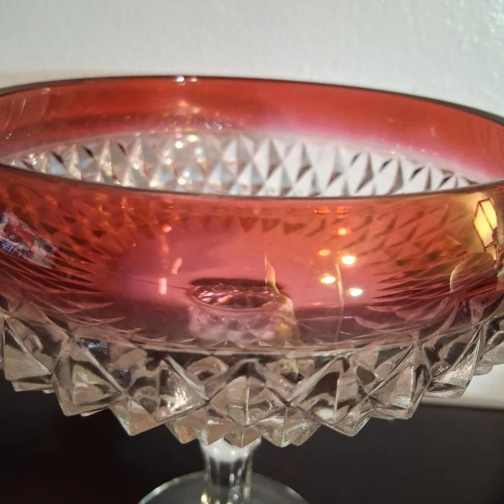 Vintage Red glass candy bowl with diamond pattern